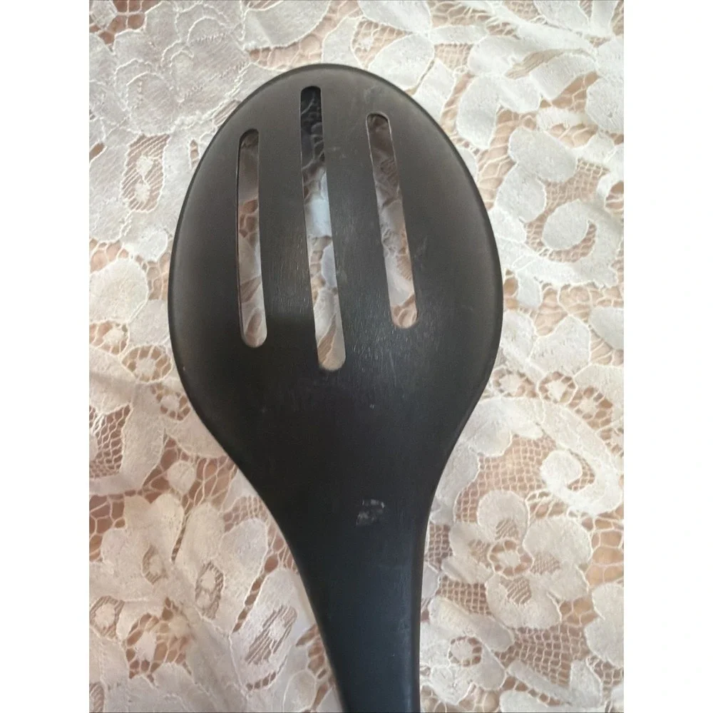 T-fal Plastic Slotted Serving Spoon w/ Rubber‎ Feeling Handle Black and Silver
